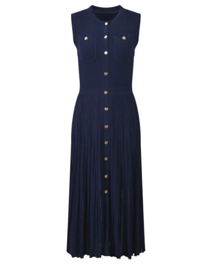 Kassa Dark Blue Knitted Sleeveless Dress