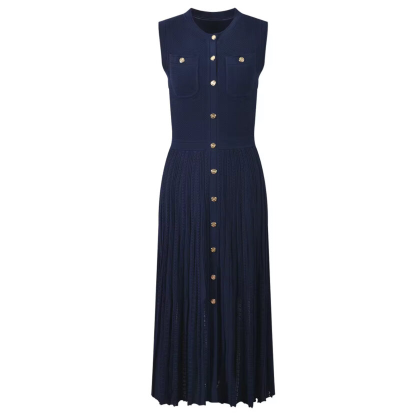 Kassa Dark Blue Knitted Sleeveless Dress