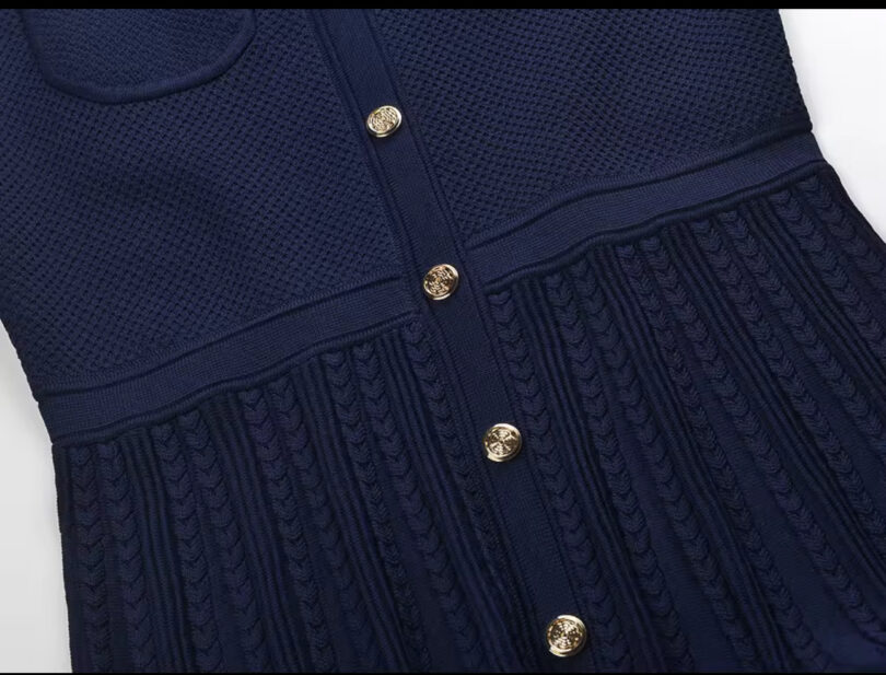 Kassa Dark Blue Knitted Sleeveless Dress - Image 5