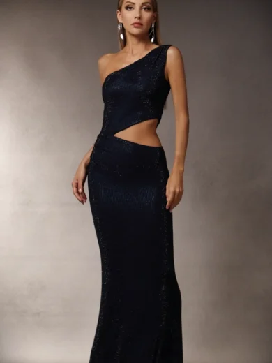 Ferri  diamond One Shoulder Maxi Dress