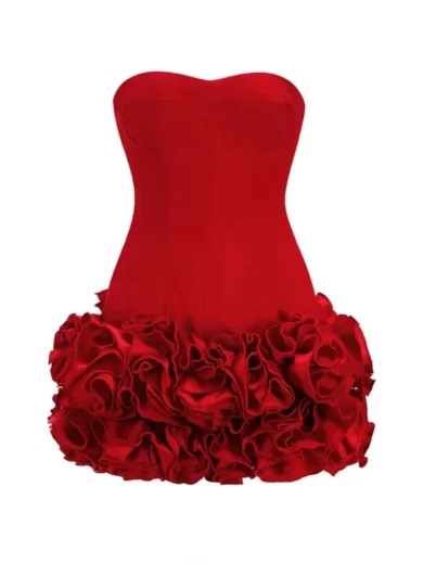Hiroshi Strapless Flower Mini Dress