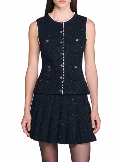 vesty pearl-trimmed Tweed Waistcoat