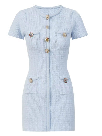 blue jewel button knit mini dress
