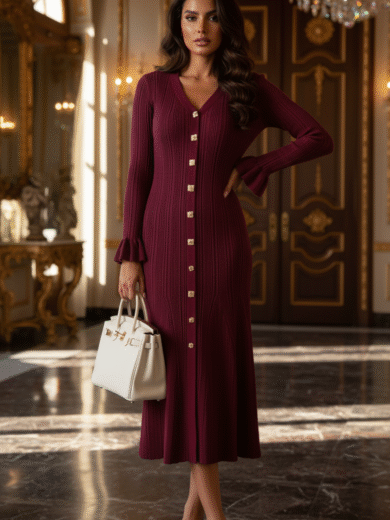 Burgundy Mia Long Sleeve Dress