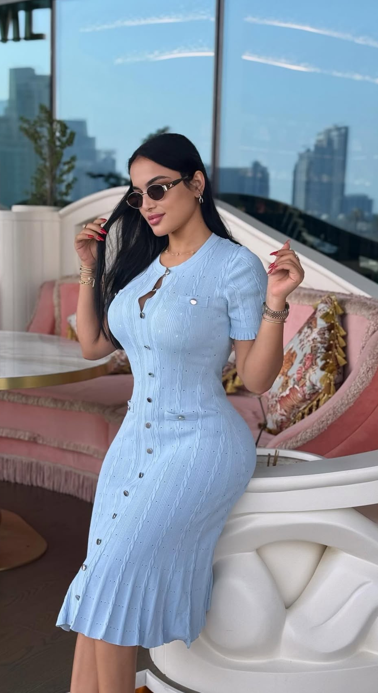 jasmine short sleeve light blue mid Dress - Image 4