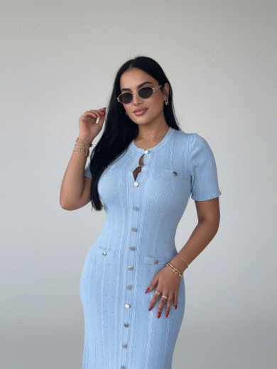 jasmine short sleeve light blue mid Dress