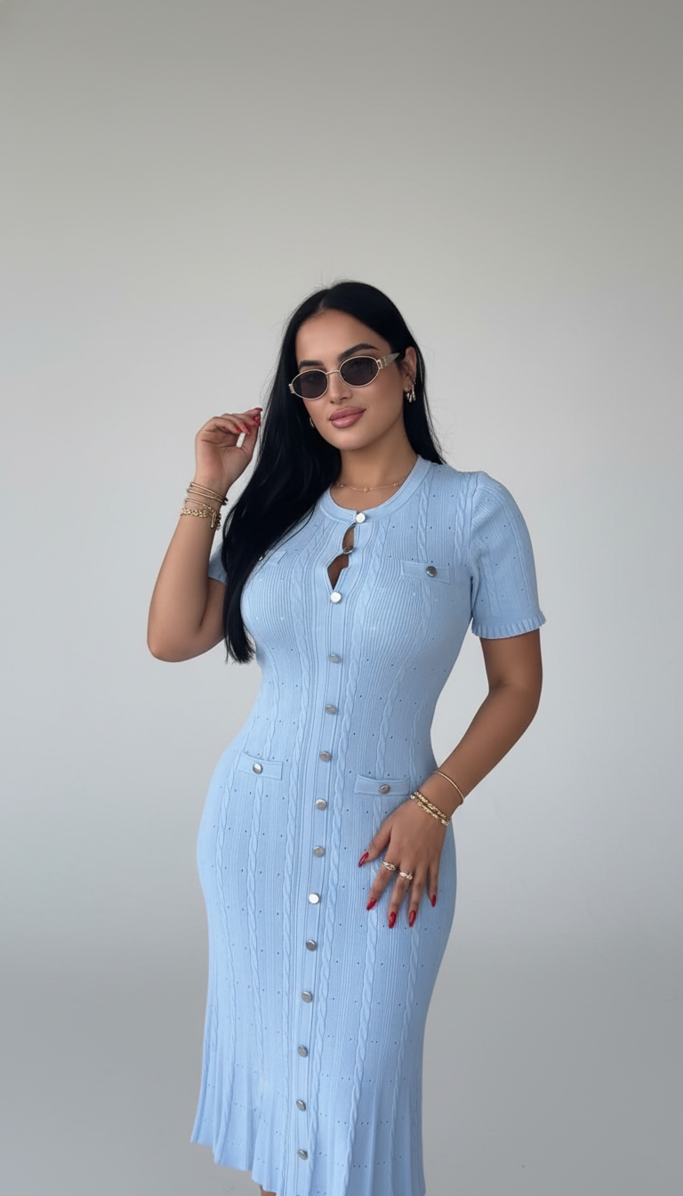 jasmine short sleeve light blue mid Dress