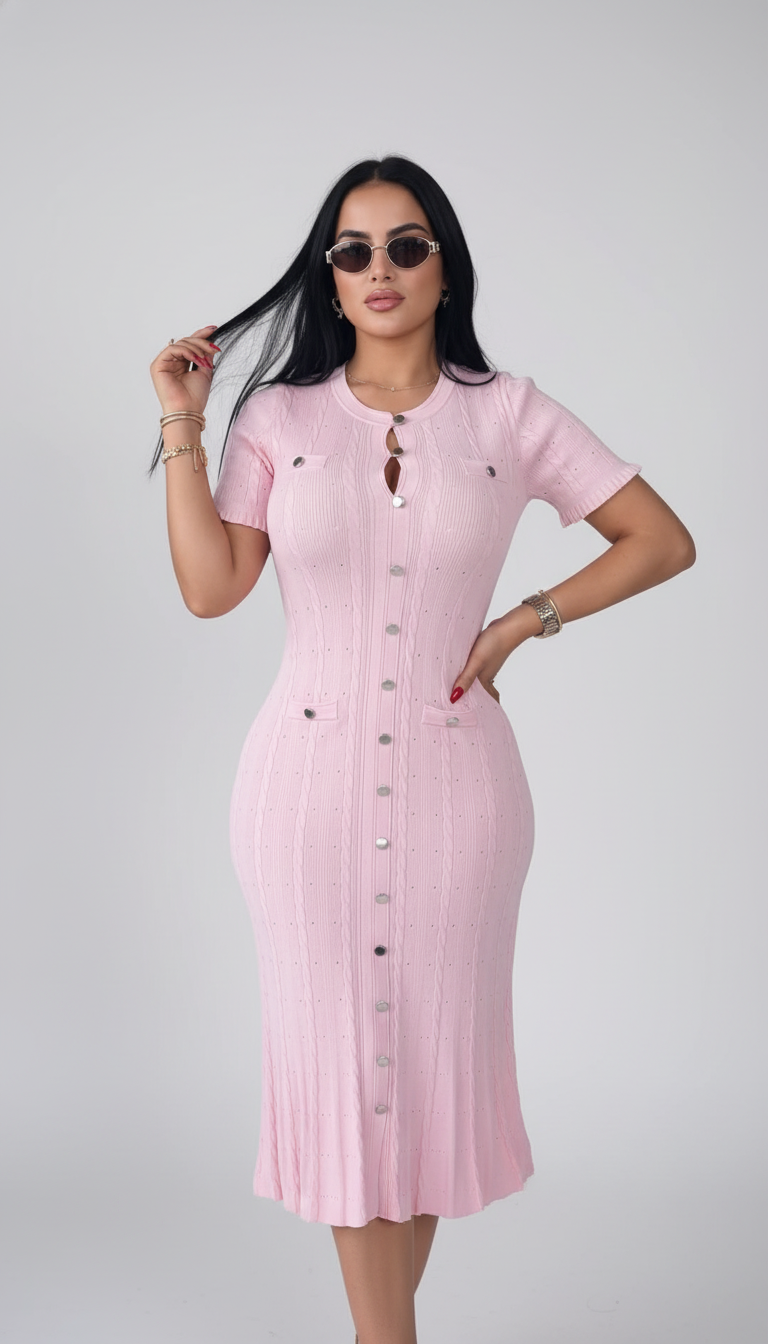 jasmine short sleeve light pink mid Dress