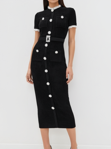 shash Knit Midi Dress in Black