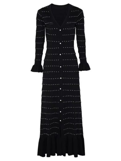 barri black long sleeve maxi Dress V-neck