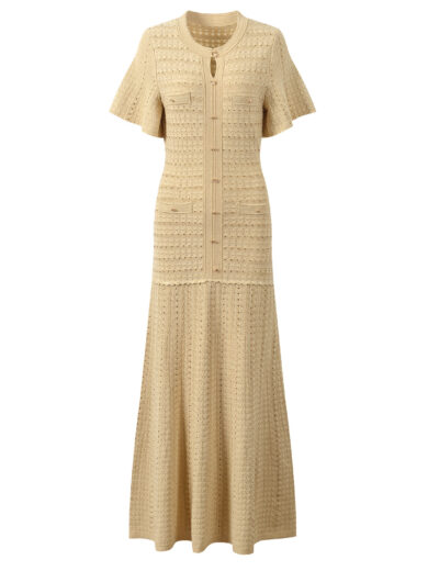 Karolina Beige short sleeve knit dress - Image 4