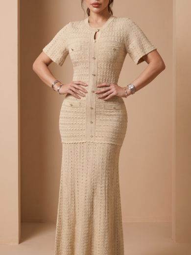 Karolina Beige short sleeve knit dress